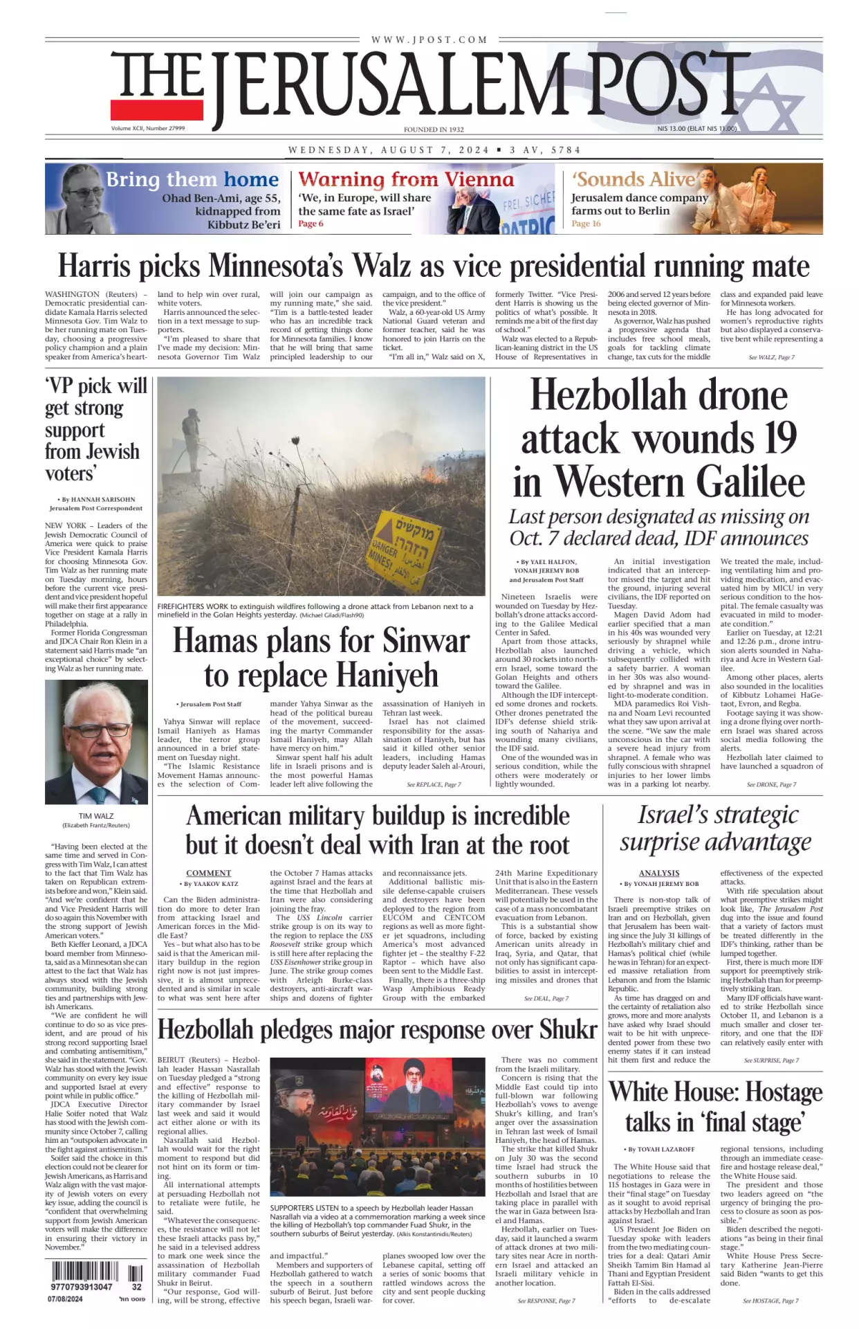 Prima-pagina-the jerusalem post-edizione-di-oggi-07-08-2024